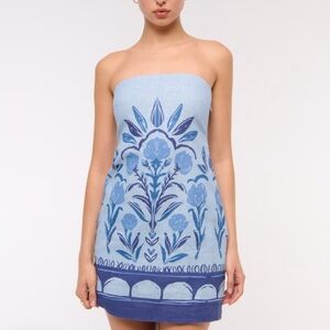 Abercrombie & Fitch Light Blue Strapless Floral-Print Mini Dress